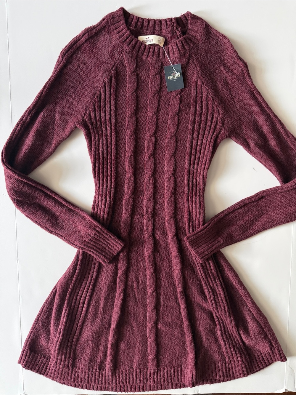 NWT XS Hollister Cable Knit Sweater Dress Deep RED Burgundy maroon NEW FALL ASU